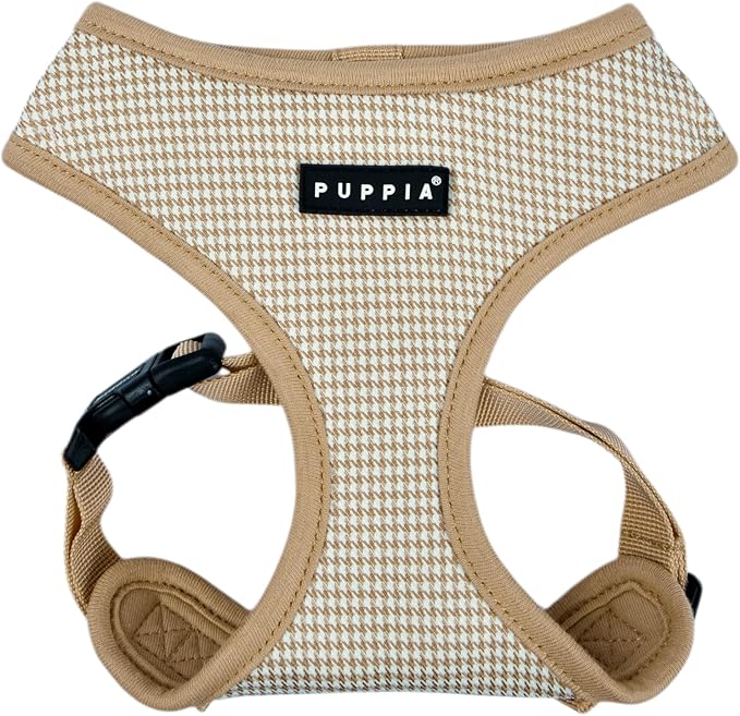 Puppia Amatus Dog Harness A (Over-The-Head) Fashionable Houndstooth Pattern Spring Summer Harness for Small and Medium Dogs, Beige, X-Large