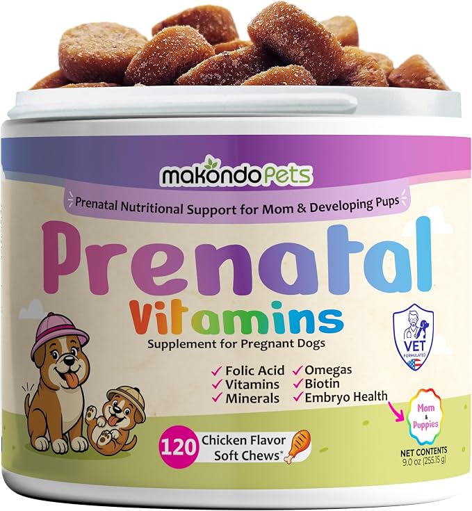 Dog Prenatal Vitamins, 120 Soft Chews Multivitamin, Mom & Puppy Vitamins