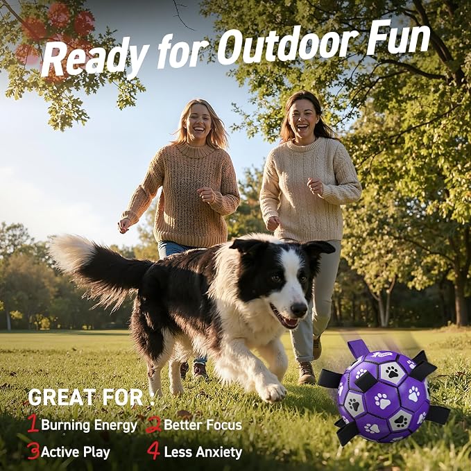 QDAN Dog Toys Soccer Ball with Straps - Dog Water Toy, Puppy Birthday Gifts, Durable Dog Balls for Small Medium Dogs （6 Inch） | 6 Inch Herding Ball for Small Dogs, Puppy Toy, Outdoor Toys Balls to Keep Them Busy, Dog Birthday Gift, 20-40 lbs Dogs