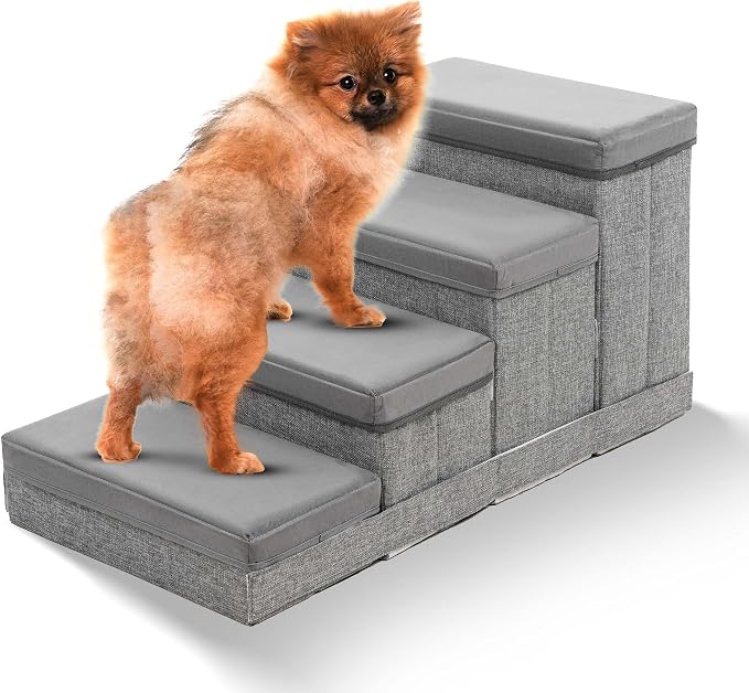 BOSQUE Dog Stairs for High Bed, Foldable Pet Stairs for Small Medium or Large Dogs Puppy with Storage for Bed or Couch, Cat Dog Steps Ramp with Zip up to 200 lbs
