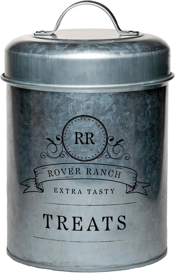 Amici Home Rover Ranch Metal Pet Treat Canister, 64 Oz - Silver