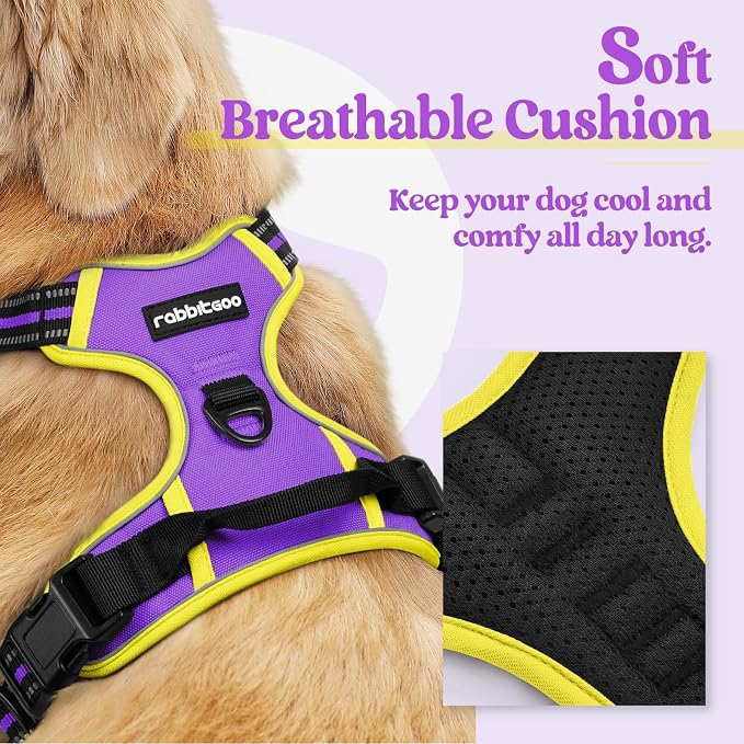 rabbitgoo Dog Harness, No Pull for Large Dogs with 2 Leash Clips, Pet Vest | No Choke with Handle, Adjustable Soft Padded, Reflective, Easy Control for Walking, Purple & Yellow, X-Large
