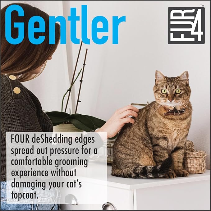 FUR4 deShedding Cat Brush for Long Hair Cats – Pet Hair Brush with 4 Carbon Fiber Edges – deShedding Tool Removes Loose Fur – Gentle & Effective Cat Grooming Brush for Shedding