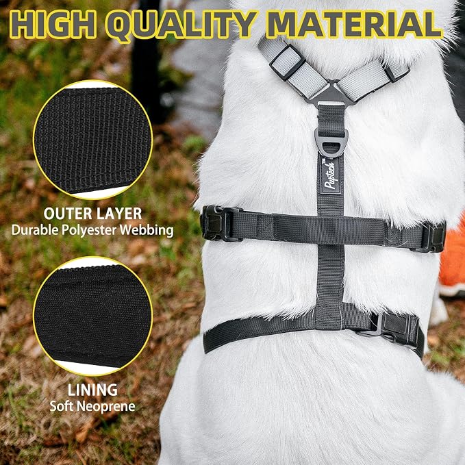 PUPTECK Escape Proof Dog Harness - No Pull Soft Padded Full Body Pet Halter Harness with Lift Handle for Small Medium Large Doggies Walking Hiking Hunting, SnowWhite & Black, L