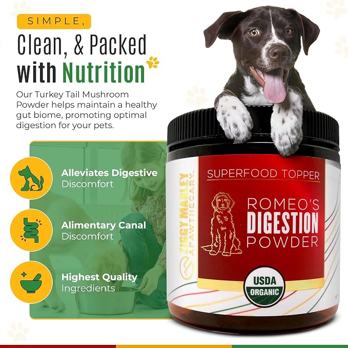 Ziggy Marley's USDA Organic Digestion Powder for Dogs & Cats - Bone Broth, Pumpkin, & 5 Gut Healthy Herbs - Pet Gut Health, 90 Grams