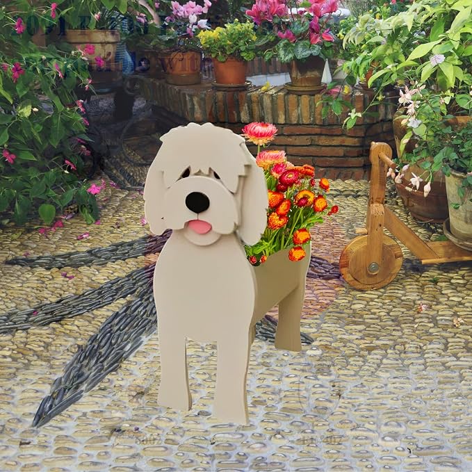 Golden Doodle Dog Planter Pots, Animal Shaped Flower Pot