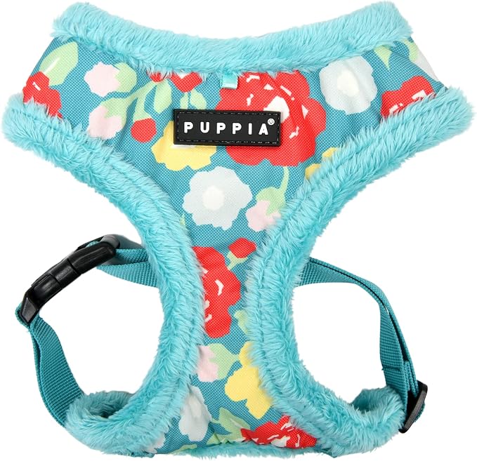 Puppia Alyssa Dog Harness Over-The-Head Warm Winter Flower Pattern Adjustable Chest for Small and Medium Dog, Aqua, Medium