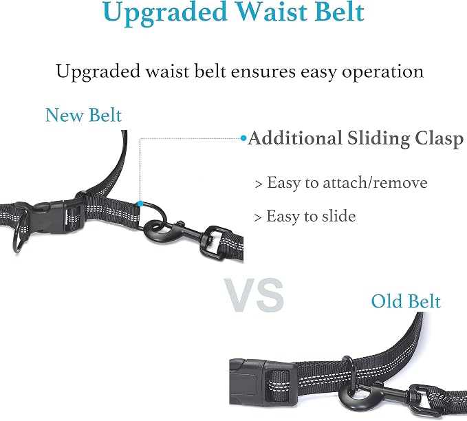iYoShop Retractable Hands Free Dog Leash, Small, 8-25 lbs, Black | Bungee Waist Leash, Dual Handles, Adjustable Waist Belt, Walking and Running