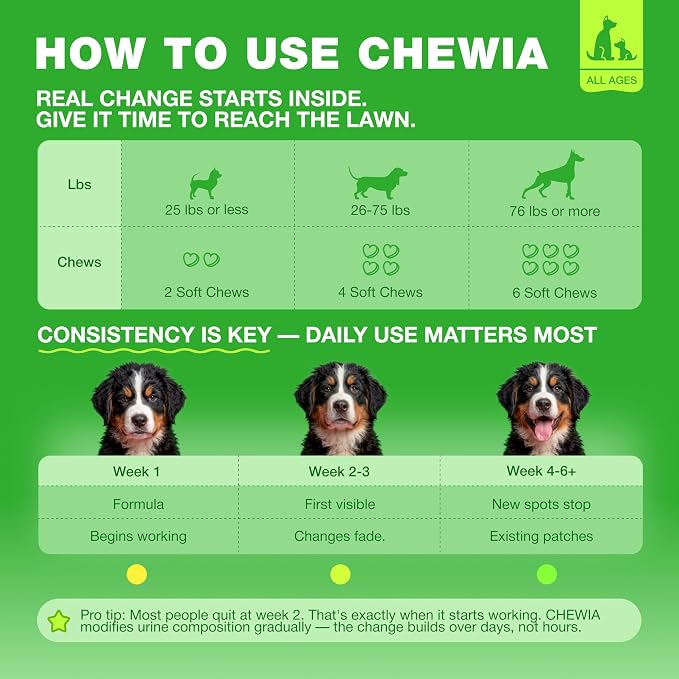 Dog Urine Neutralizer Chews – Grass Saver for Lawn & Green Grass