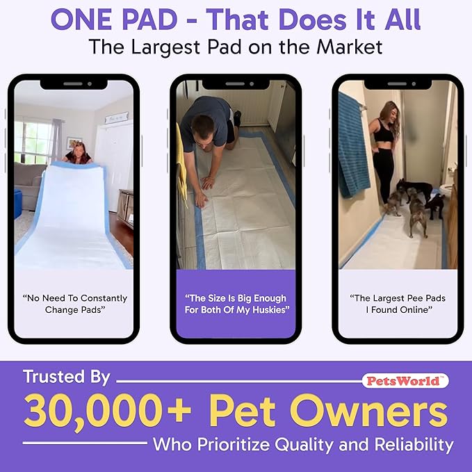 PETSWORLD Premium Extra Large Dog Pee Pads (43" x 74") – Jumbo Puppy Training & Incontinence Pads for Large Dogs & Multi-Pet Homes – Leak-Proof, Odor Control, 5-Layer Absorbency, 50 Count