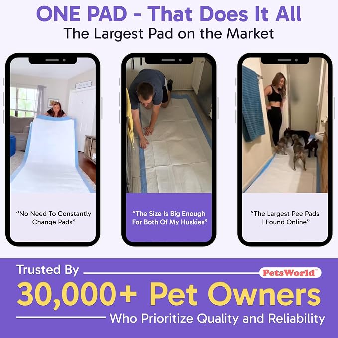 PETSWORLD Premium Extra Large Dog Pee Pads (43" x 74") – Jumbo Puppy Training & Incontinence Pads for Large Dogs & Multi-Pet Homes – Leak-Proof, Odor Control, 5-Layer Absorbency, 25 Count