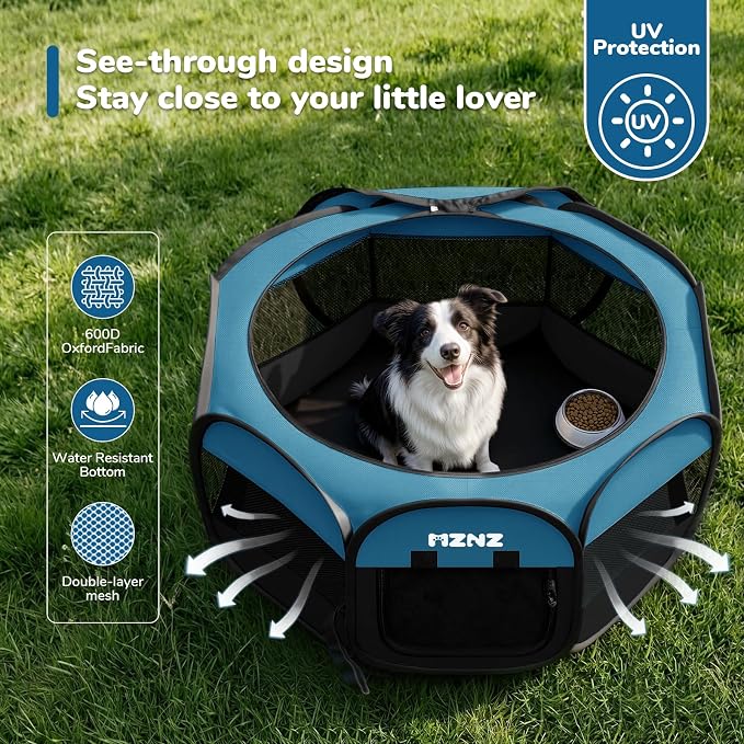 Dog Playpen, Portable Puppy Pet Crate Indoors for Small/Medium/Large Dogs Cats Rabbits, Foldable Dog Cage Enclosure for Outdoor, Pop Up Dogs Tent Kennel with Carrying Case, Blue Black