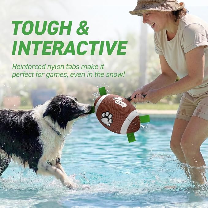 QDAN Dog Toys Football, Interactive Dog Toys for Tug of War,Superbowl Football Party Decorations Favor, Dog Water Toy, Durable Dog Balls for Small & Medium Dogs(8 inch) | Superbowl Football Party Decorations Favor, Durable Dog Balls with Straps for Sma...