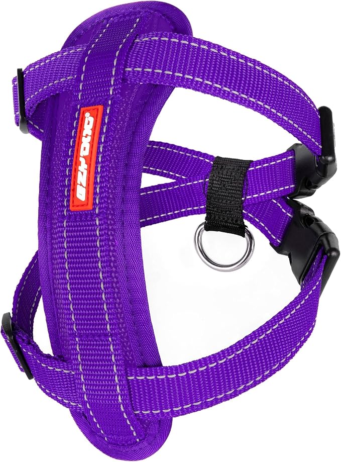 EzyDog Chest Plate No Pull Dog Harness, Escape Proof - Large, Purple | Car Restraint Included, Comfort EVA Padding, Adjustable for All Breeds, Quick Release Buckles, Reflective Stitching