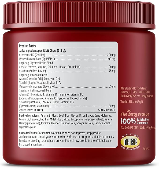 Zesty Paws Dog Multivitamin, Chewable Dog Vitamins and Supplements for Hip & Joints, Skin & Coat, Omega 3 Fish Oil for Dogs- Senior & Puppy Multivitamin - Bison- 90ct (Pack of 2)