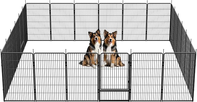 SunsGrove Dog Playpen Outdoor, 45 inch 24 Panels with Wider Door for Large Dogs, Free and Safe Play Dog Fence Indoor, Black