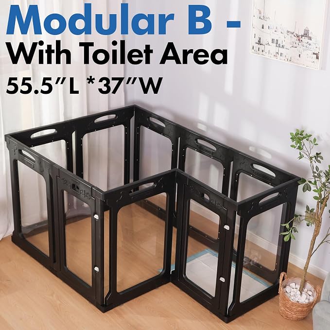 Height 30 Inch Clear Dog Playpen with Toilet, Expandable Size & Flexible Shape, 10 Panels, Black