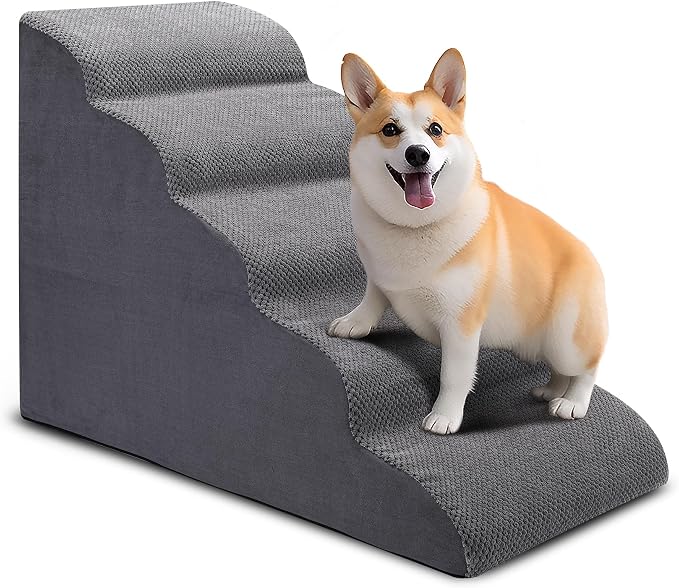CiWiVOKi Dog Stairs for Bed, 5-Step Dog Steps for Couch and High Bed, Non-Slip Pet Stairs, 24" High Sofa Foam Ramp - Best for Small Pets, Older Cats with Joint Pain