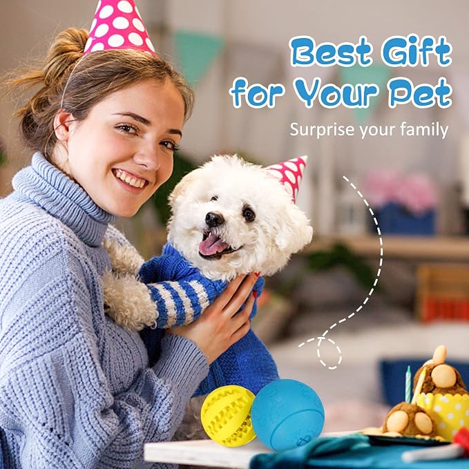 HIPPIH Dog Puzzle Toy 2 Pack, Interactive Dog Toys for Treat Dispensing | Durable Puppy Enrichment Toys, Dog Treat Ball for Teething, Slow Feeder, IQ Training, Yellow-2.75'', Blue-3.14''