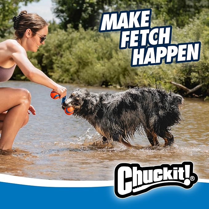 Chuckit! Ultra Duo Tug Dog Toy, Medium 2.5in, Orange and Blue, 20-60lbs | Two Ultra Balls on a Durable Nylon Cord Handle for Fetch and Tug-of-War Play; Made for Breeds 20-60 lbs, in Orange and Blue