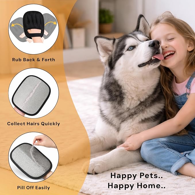 Wolfster Pet Hair Removal Glove for Cats & Dogs - Five-Finger Electrostatic Reusable Pet Hair Remover for Couch, Sofa, Carpet, Car Seat, Bedding & Clothing, Lint Roller Alternative, Eco-Friendly