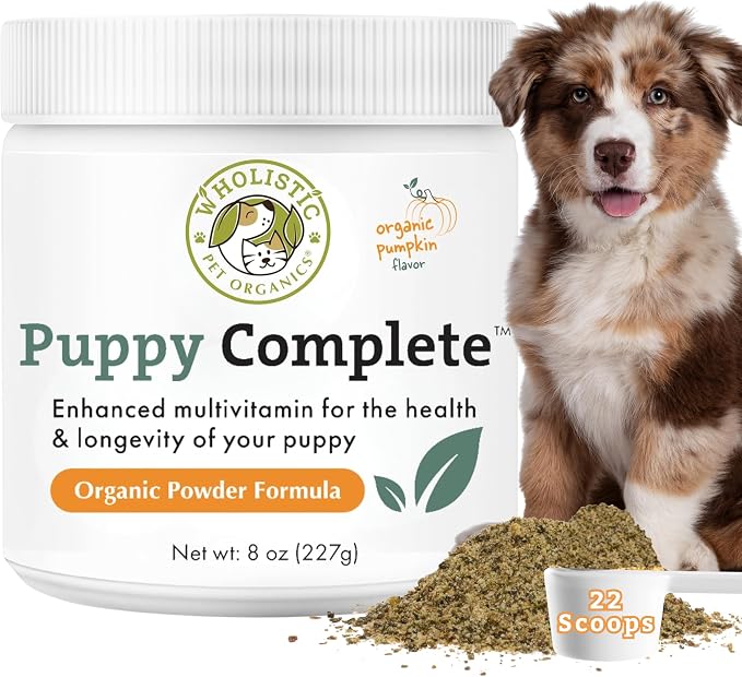 Organic Puppy Vitamins with Organic Pumpkin Protein, 8 oz, 22 Scoops | Daily Dog Multivitamin with Prebiotics, Probiotics for Immune Support, Skin Coat, Digestion, Joint Health - Puppy Complete