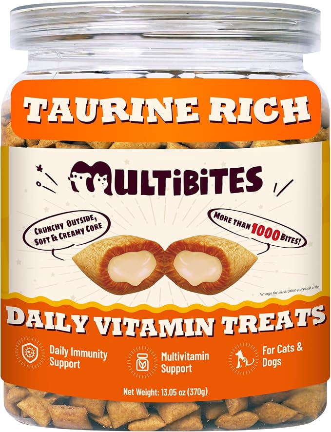 Cat Vitamins Treats with Taurine & Omega-3 13.05oz Chicken Taste | 7-in-1 Multivitamins & Taurine Supplement for Cats & Dogs - Heart, Vision & Immune Support - Digestive, Skin & Coat Health