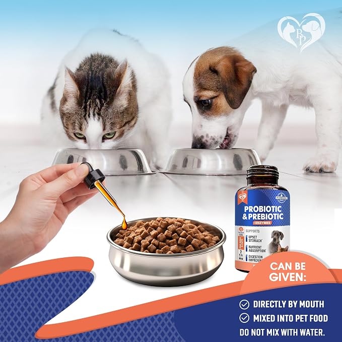 Probiotics & Prebiotics with Enzymes for Dogs and Cats - Digestive Gut Flora Health Pet Food Supplements - Constipation & Diarrhea and Gas Home Remedy - Upset Stomach Relief