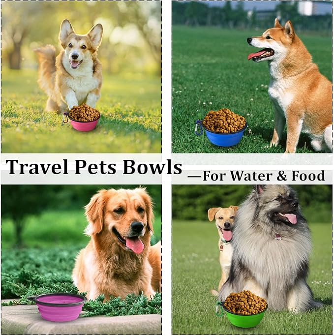 LAVAED 4-Pack Collapsible Dog Bowls with Carabiner Clip