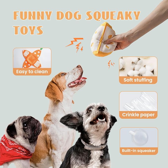 Nocciola Hide and Seek Plush Dog Toys, Orange Tangerine Interactive Dog Toy for Small Dogs, Puppy Squeaky Toy with Crinkle Papers, Puzzle Toy for Boredom, Nosework Pet Toy for Small Medium Dogs