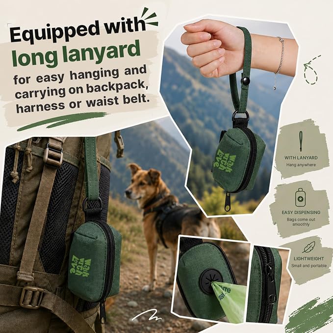Dog Poop Bag Holder For Leash, Doggy Poop Bag Dispenser With Velcro Attachment, Suitable For Any Retractable Leash, Reusable Dispenser For Travel, Walking, Park, And Outdoor Use (Green)