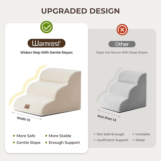 Dog Stairs for High Bed 13.5" H, 3-Step Dog Steps for Small Dogs and Cats, Pet Steps Ramp for Couch Sofa, Non-Slip Stable Indoor Pet Ladder with High Density Foam, Beige