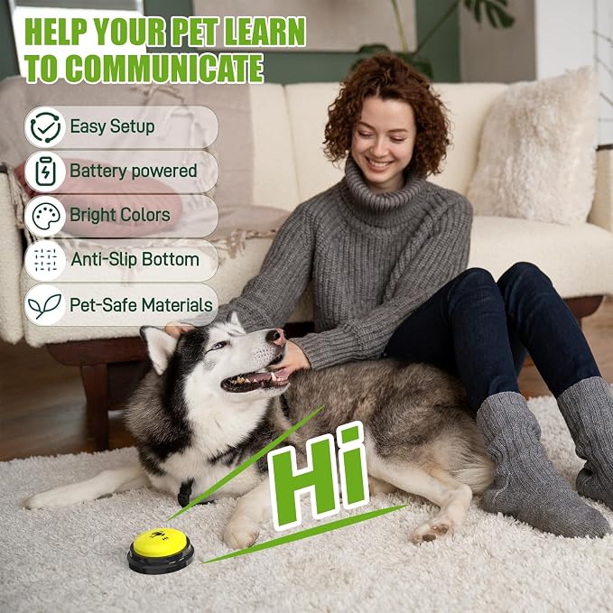 Dog Buttons for Communication, 6 Pack, with Non-Slip Mat & Bath Brush
