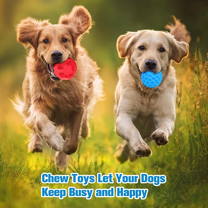 2 Pack Dog Toy Balls for Aggressive Chewers, Treat Ball and Squeaky Ball | Interactive Squeaky Dog Balls and Treat Dispensing Ball to Keep Them Busy, Chew Toys for Large Dogs, Enrichment Toy