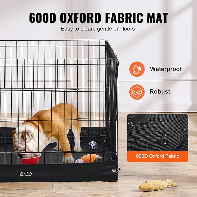 VEVOR Dog Playpen, 4 Pcs 24 x 36 in Panels Foldable Metal Pet Exercise Pen, Dog Fence Indoor and Outdoor Pen with Door and 600D Oxford Fabric Bottom Pad, for Dogs, Cats and Other Small Animals