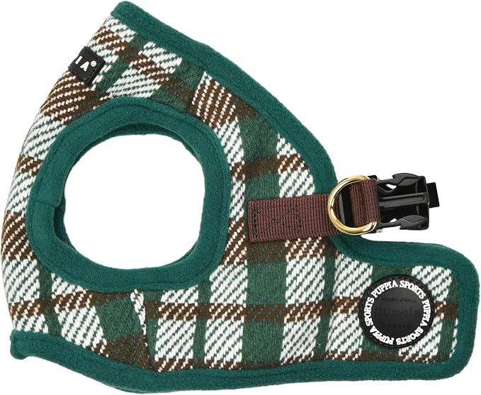 Puppia Festive Vest Dog Harness Step-in Warm Winter Checkered Pattern for Small and Medium Dog, Green, X-Large