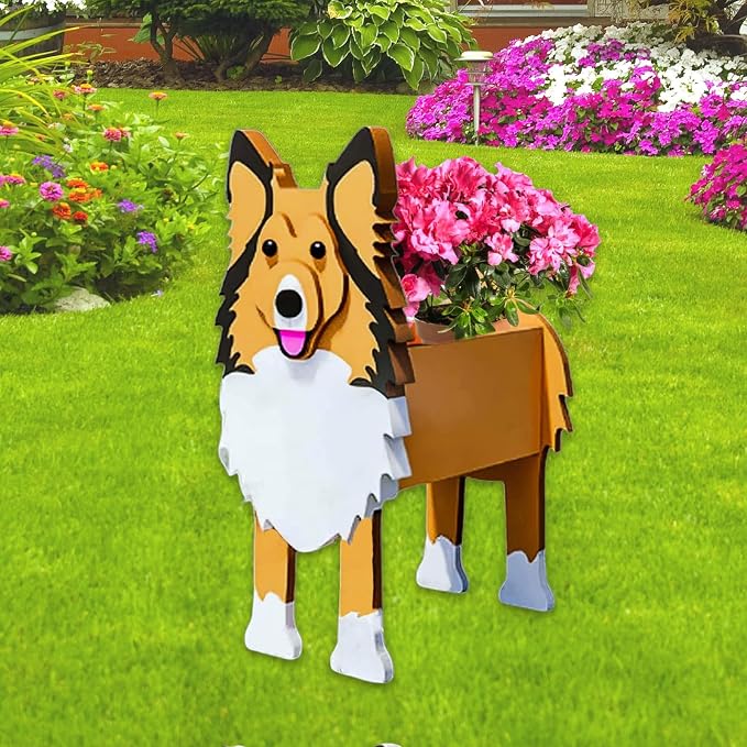 Sheltie Dog Planter Pots, Animal Shaped Flower Pot