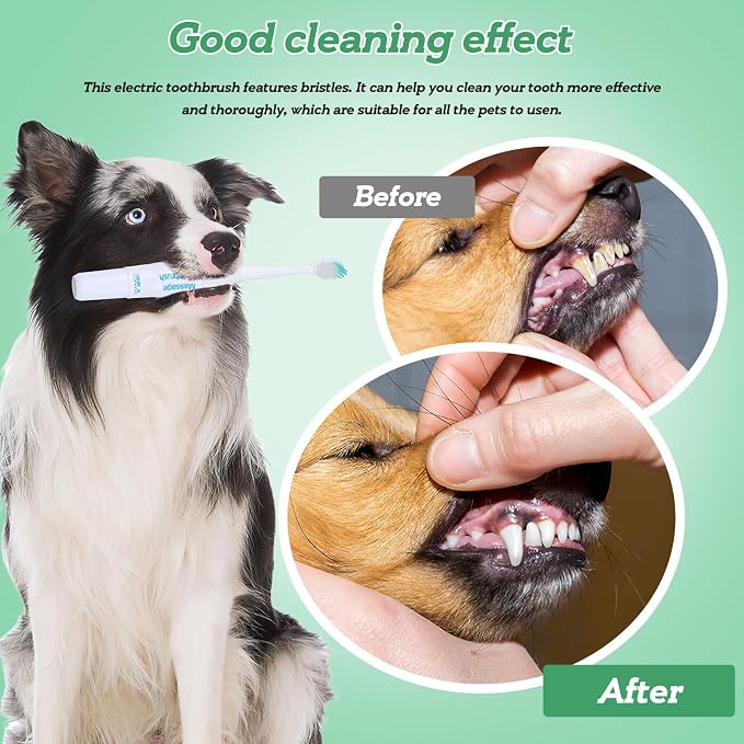 ibasenice Electric Pet Toothbrush 7.48In 1.94oz Sonic Plaque Remover – Gentle Waterproof Travel Brush for Dogs & Cats