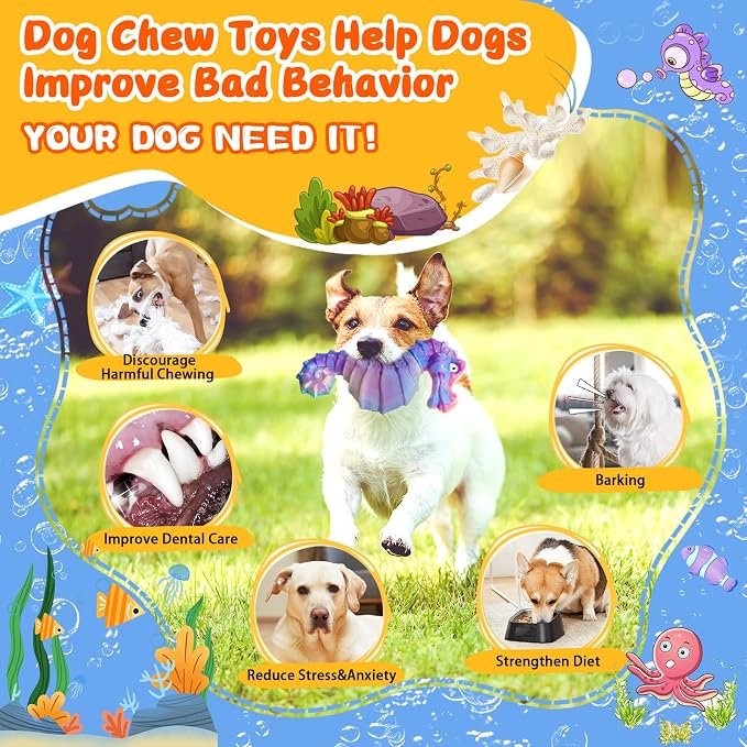 Jeefome Squeaky Dog Chew Toys for Aggressive Chewers | Tough Indestructible Toys for Large & Medium & Small Breeds-Interactive Toys for Boredom & Anxiety Relief