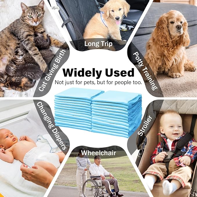 Disposable Pads for Changing Diapers with Super Absorbent and Leak Proof, 17"x 24" 4-Layer Quick Dry Pet Pads for Dogs Pee Training,Soft for Newborn Baby and Incontinence Adults -Blue(50P)