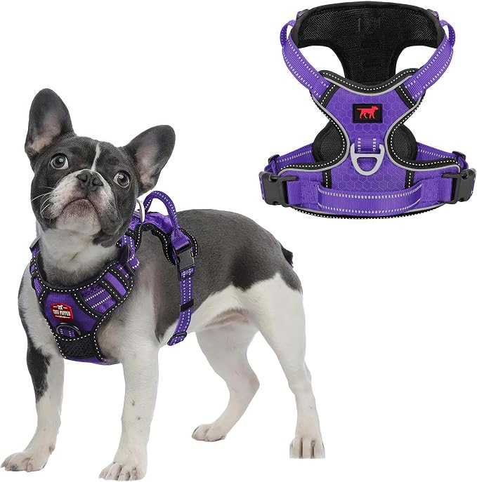Tuff Pupper No Pull Easy Walk Dog Harness | Heavy Duty Pet Vest | Front & Back Leash Clips | Strong Safety Handle | Reflective Anti Pull Vest | Comfortable Padded Escape Proof Harness (Small, Purple)