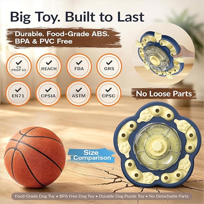 KADTC Dog Puzzle Toy, 3 Levels of Step-by-Step Challenge, Spin to Release Treat Dispenser, Slow Feeder & Mental Stimulation Enrichment Toy for Small Medium Large Dogs