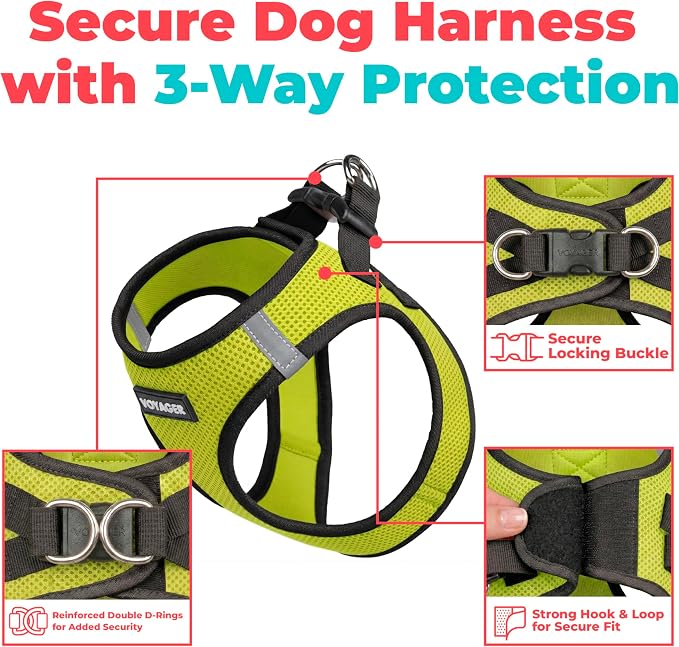 Voyager Step-in Air Dog Vest Harness - Lime Green/Black Trim, X-Small | 13 - 14.5" in Chest, Reflective Bands, All Weather Breathable Air Mesh, Cats Compatible, Lightweight, Fast Drying