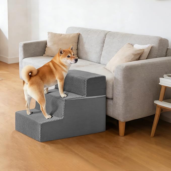 3-Step Dog Stairs for Small Dogs and Cats, 14in H Dog Steps for Couch, Sofa, Chair, Non-Slip Sturdy Pet Steps, Pet Ramp for High Bed Indoor