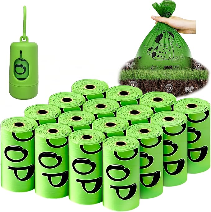Dog Poop Bags Rolls-Biodegradable dog poop bags, Compostable Dog Waste Bags, ASTM D6400 & EN 13432 Compliant BPI Certified Pet Waste Bags. Earth Friendly 240 waste bag including dispenser
