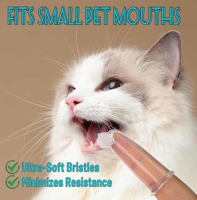 E.M&S.T by Emmeliestella Small Dog & Cat Toothbrush Kit，Micro Head, Kitten Toothbrush, Finger Brush, Starter Kit, Round & Pointed Design, Pet Dental Care, Soft Bristles, Multi-Angle, Deep Clean, 5PCS