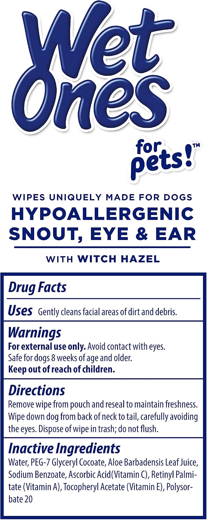 Wet Ones for Pets Extra Gentle Grooming Wipes with Witch Hazel, 30 Count (8 Pack)
