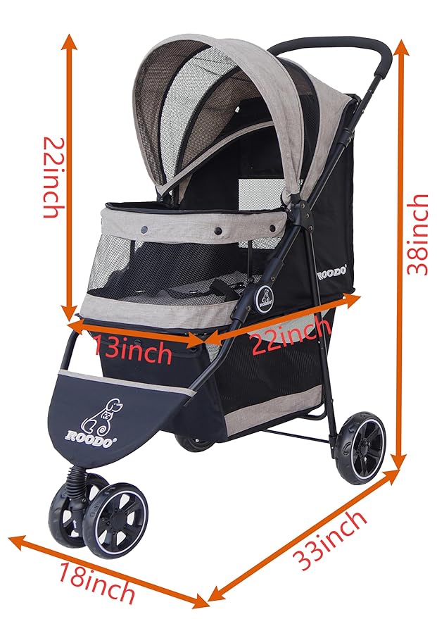 ROODO 3-Wheel Pet Stroller - Light Khaki, up to 30lbs