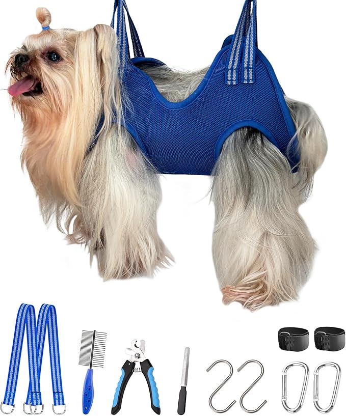 Kkiimatt 10-in-1 Dog Grooming Hammock - XXS/Under 10lb Blue