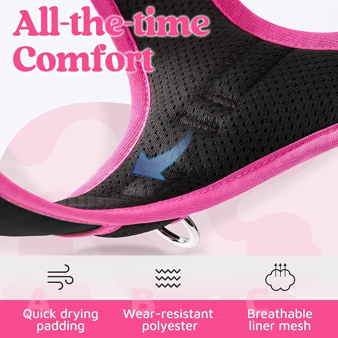 rabbitgoo Dog Harness for Large, No Pull 3 Buckles Easy On & Off | Soft Padded, Walking with Control Handle, Adjustable and Reflective, Black & Pink, Large